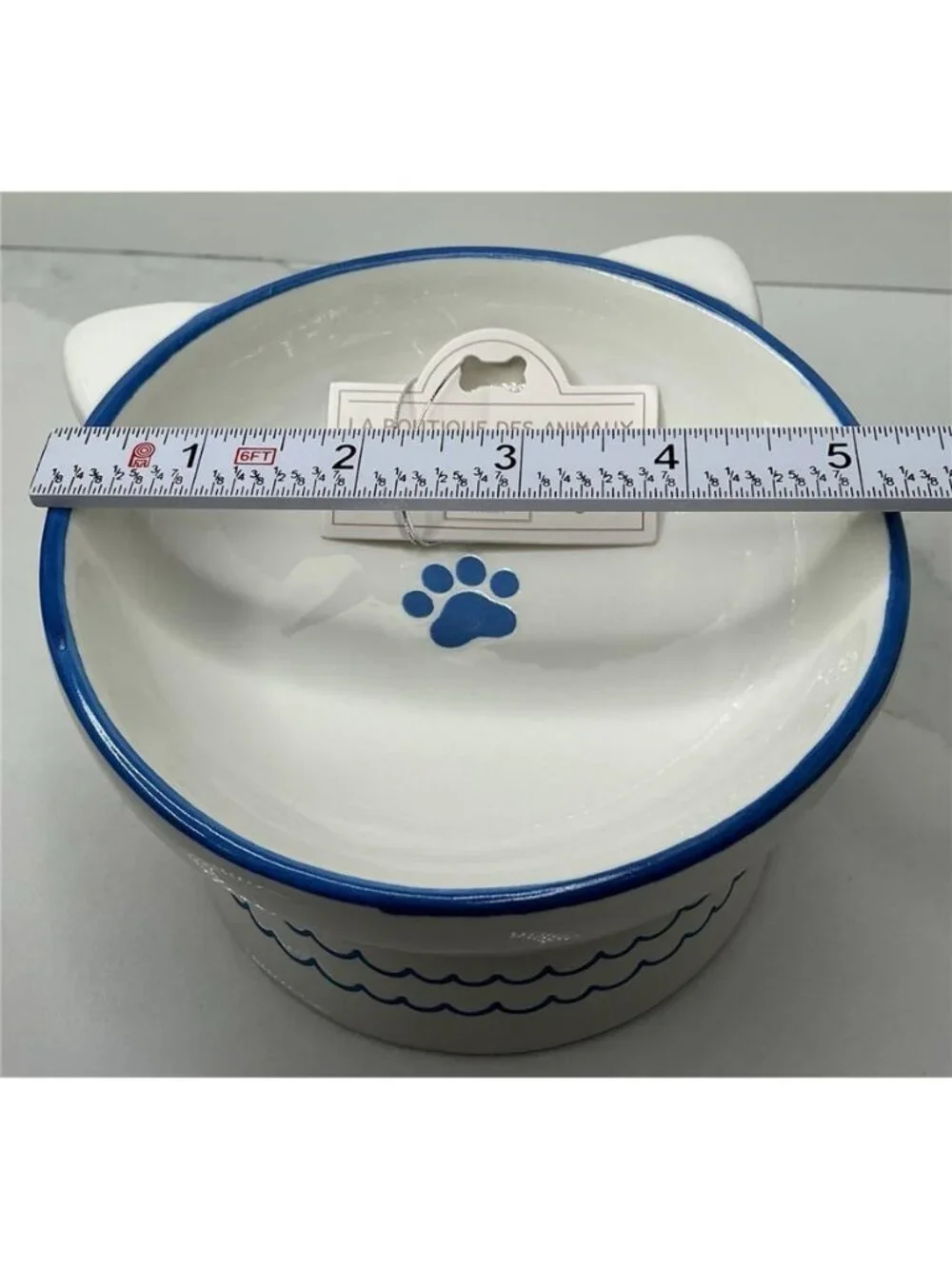 Elevated Cat Bowl 10 Strawberry Street White Blue Ceramic Food Water Dish New